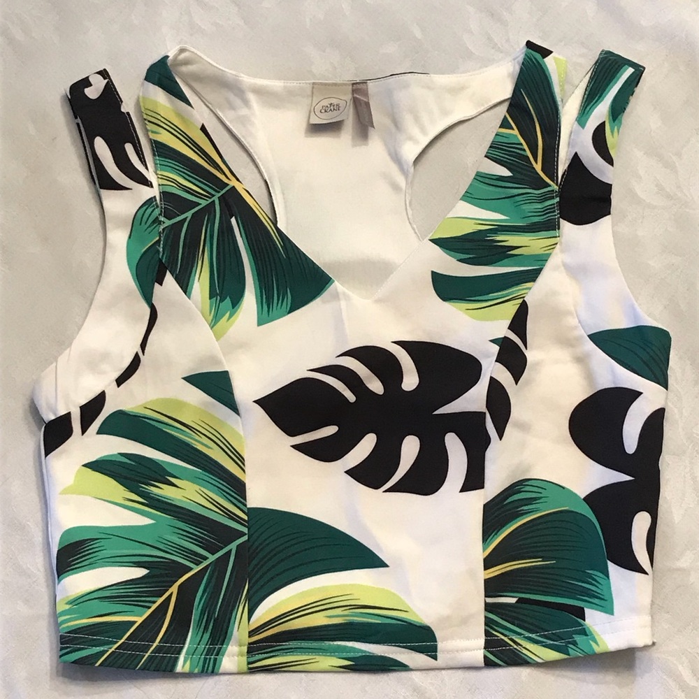 Palm print crop top with a side zipper